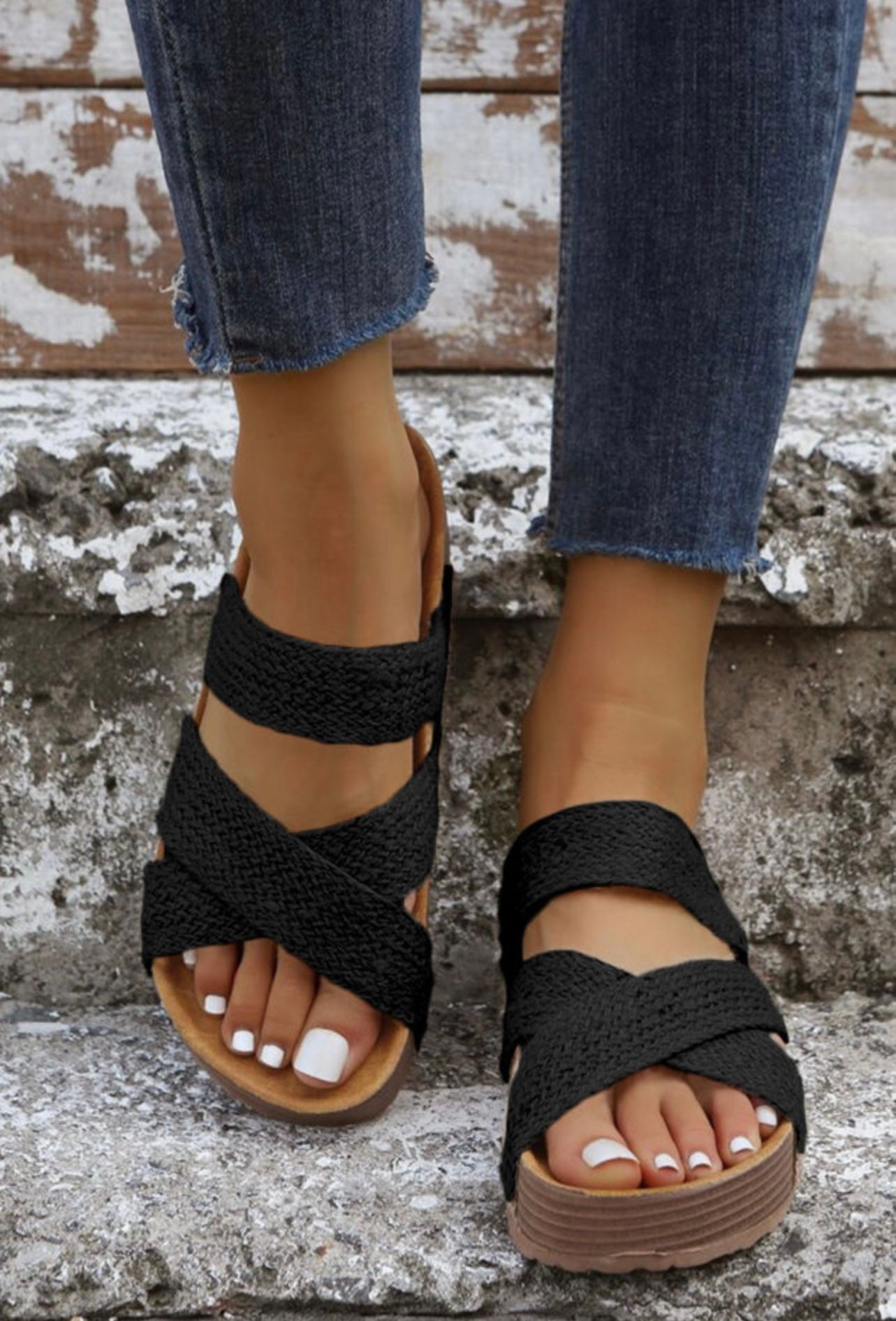 Woven cross criss sandals