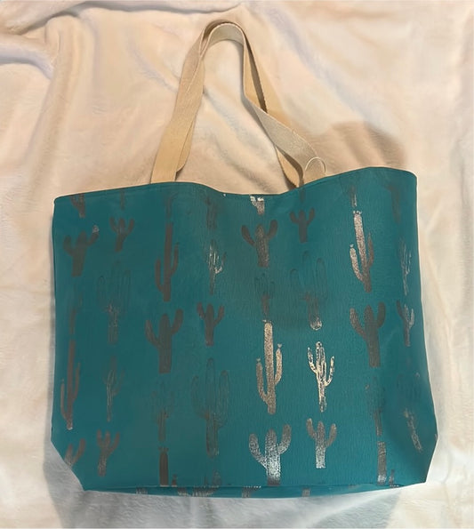 Teal/Silver Cactus Tote