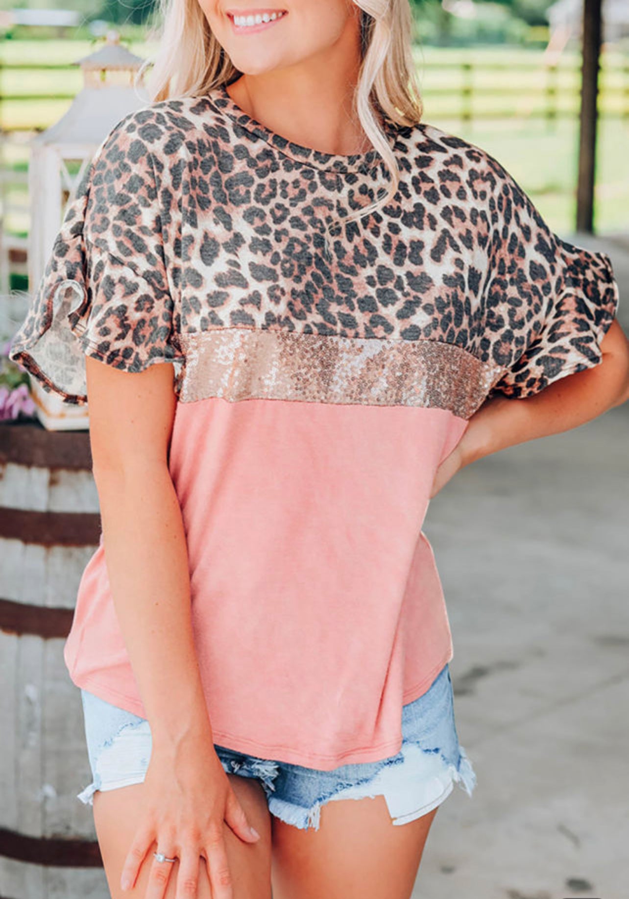 Pink Leopard Sequin Top