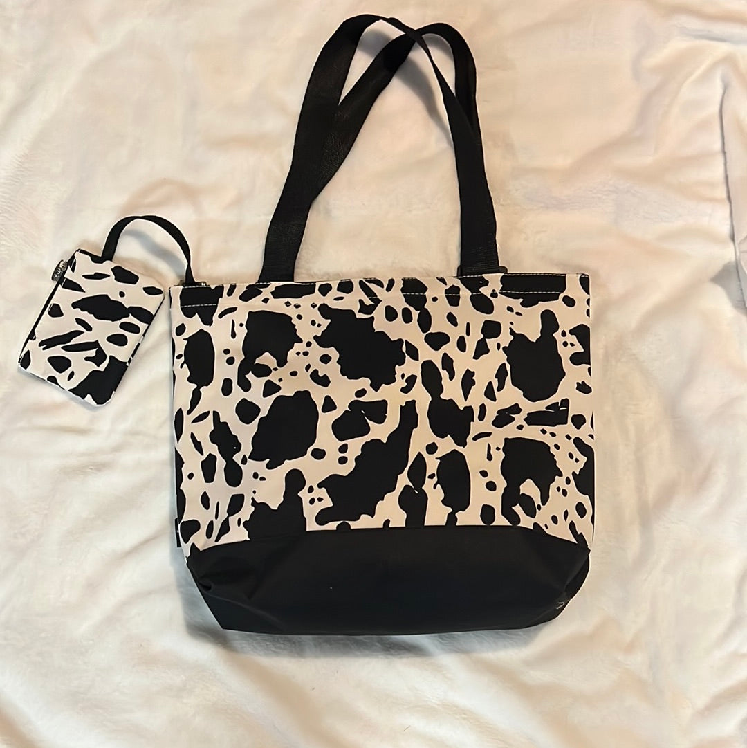 Cow Print Tote with Coin Purse