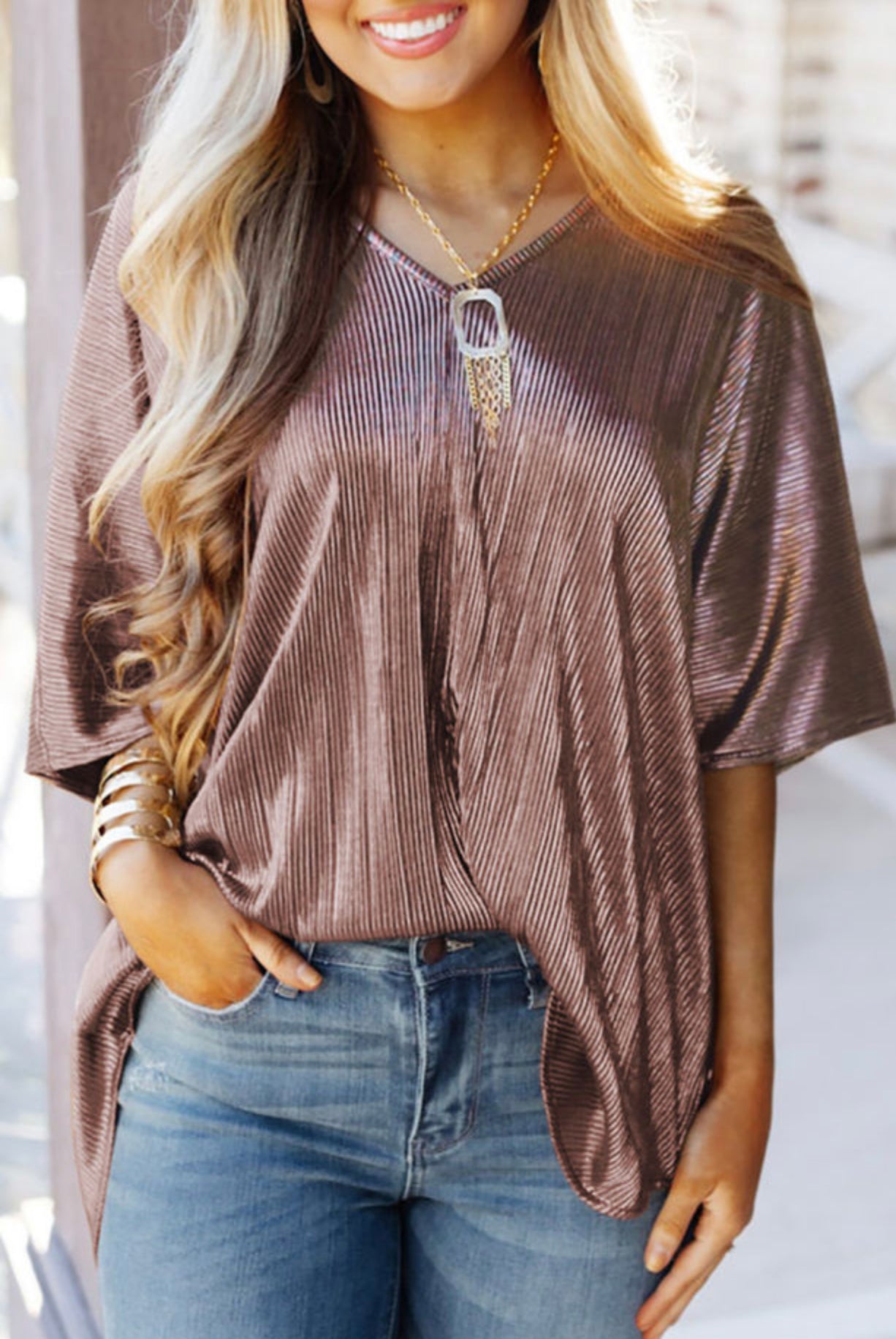 Brown Copper Textured Oversize Foil T-Shirt