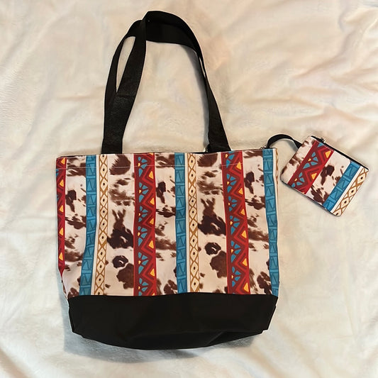Aztec/Cow Print Tote with Coin Purse