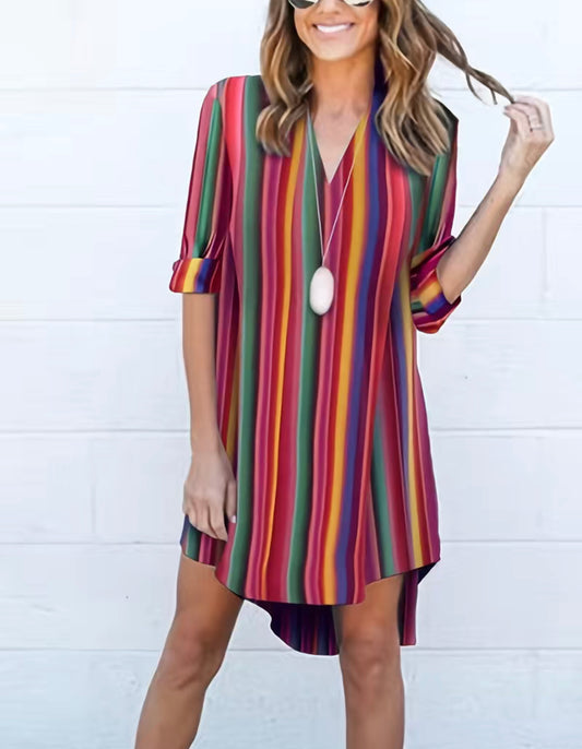 Bohemian Striped V-Neck Dress